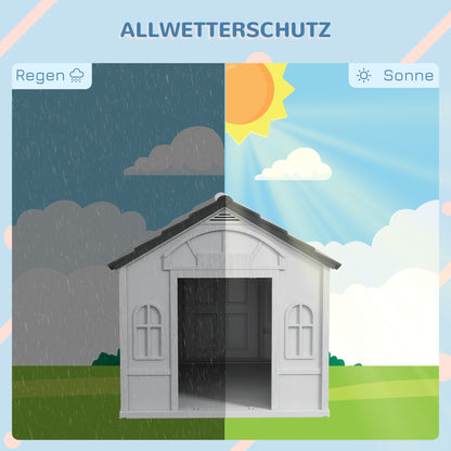 PawHut Hundehütte mit Satteldach, vattenfest, Kunststoff, 65 x 75,7 x 63 cm, Grau