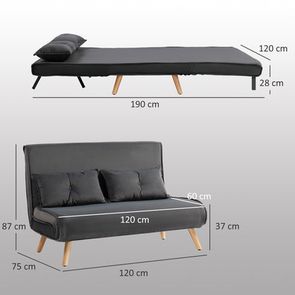 HOMCOM 2-Sitzer-Schlafsofa, Bettsofa, in Bett umwandelbare Couch, verstellbare Rückenlehne, Stoffbezug, Metallrahmen, Grau