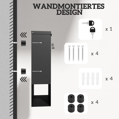 HOMCOM Briefkasten mit Sichtfenster, Wandmontage, abschließbar, Rost- und wetterfest, Grau