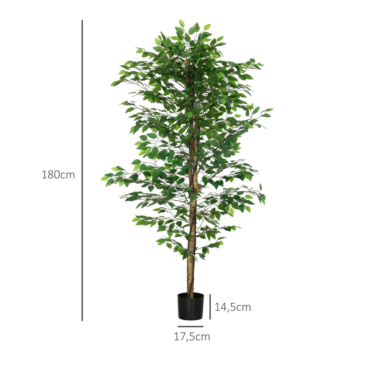 HOMCOM Künstlicher Ficus-Baum, realistisch, pflegeleicht, inkl. Topf, 180 cm hoch, Grün