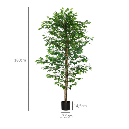 HOMCOM Künstlicher Ficus-Baum, realistisch, pflegeleicht, inkl. Topf, 180 cm hoch, Grün