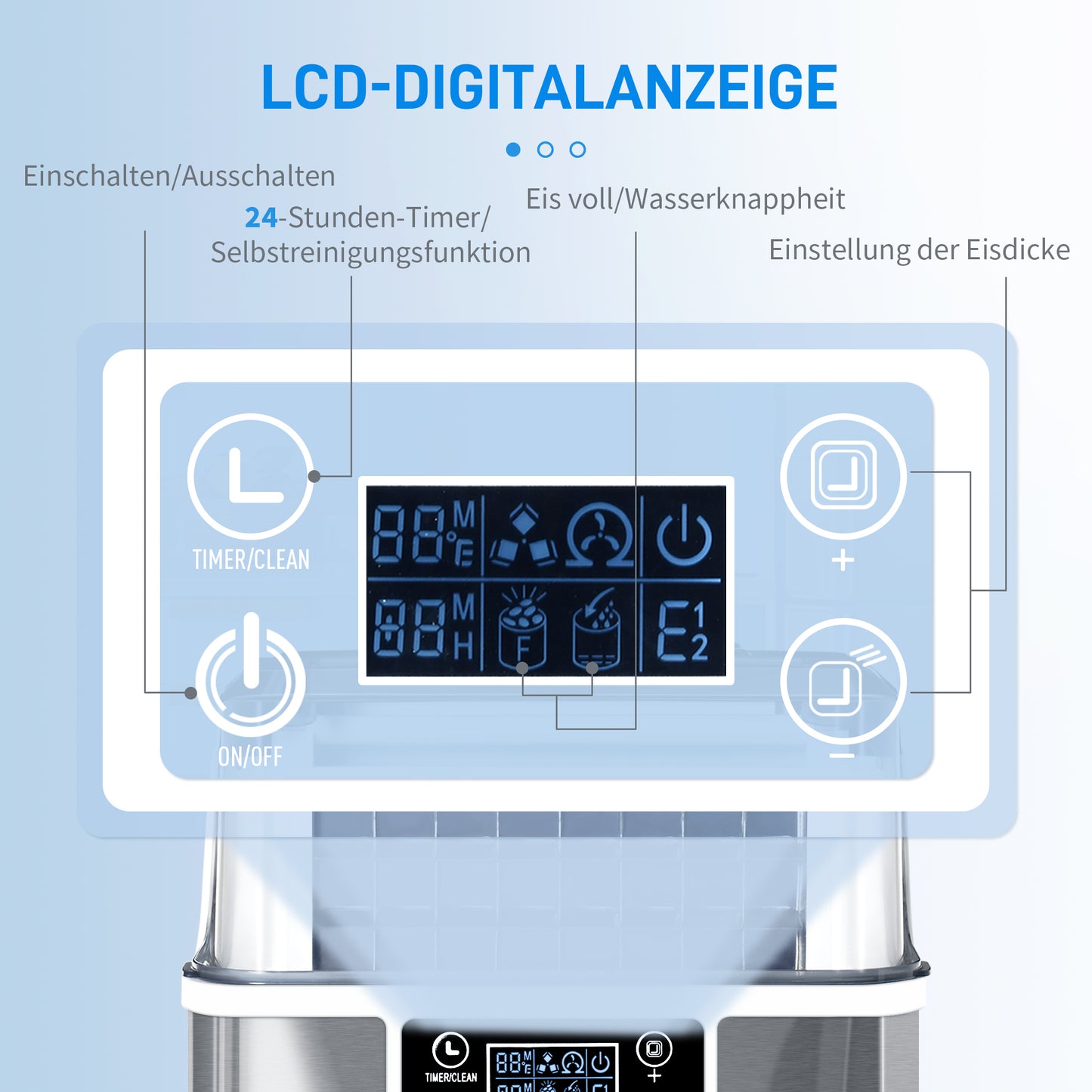 HOMCOM Eiswürfelmaschine Eiswürfelspender Ice-Maker 20kg/24h 2,3L Eiswürfelbereiter mit 3,2 L Wassertank, Silber