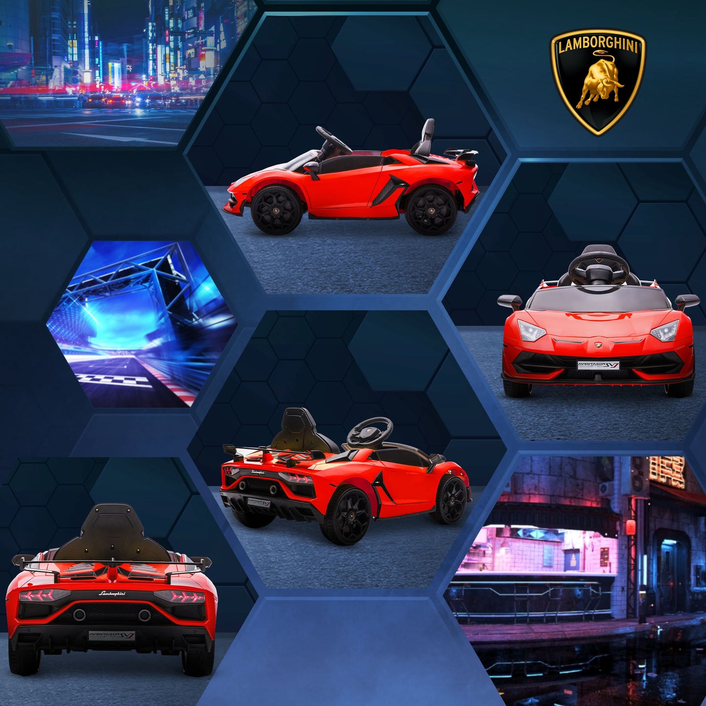 HOMCOM Elektro-Kinderauto, lizenzierter Lamborghini Aventador, Flügeltüren, Musik, Hupe, für 3-5 Jahre, rot