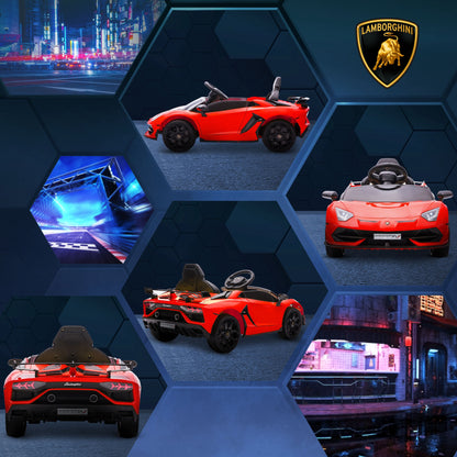 HOMCOM Elektro-Kinderauto, lizenzierter Lamborghini Aventador, Flügeltüren, Musik, Hupe, für 3-5 Jahre, rot