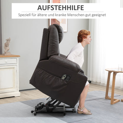 HOMCOM Massagesessel mit Aufstehhilfe, Liegefunktion, Kunstleder, bis 150 kg, 88 x 99 x 106 cm, Braun