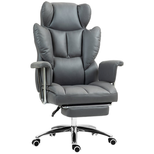 HOMCOM Ergonomischer Bürostuhl, gepolstert, mit Fußstütze, verstellbarer Lehne, 360° drehbar, Dunkelgrau