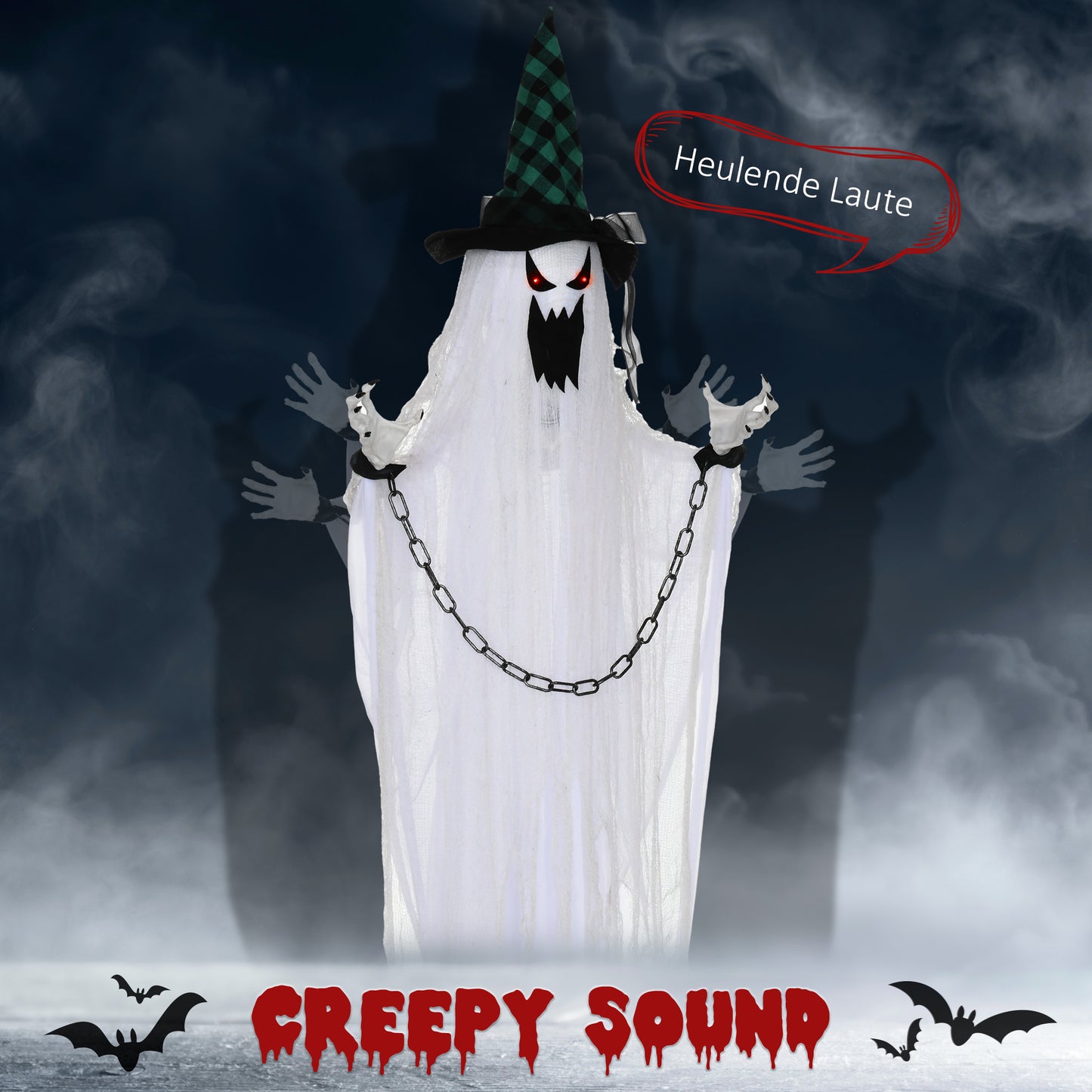 HOMCOM Geister-Dekoration für Halloween, Grusel-Heulen und Bewegung, batteriebetrieben
