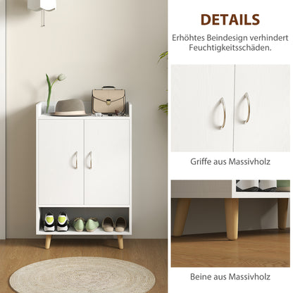 HOMCOM Schuhschrank, Schuhregal mit Türen und Regalen, für Flur, moderne Schuhkommode, Schuhablagen, 60 x 30 x 92 cm, Weiß