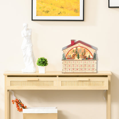 HOMCOM Adventskalender zum Befüllen 24 Schubladen Fächer Weihnachtskalender mit LED-Lichtern Naturholz 36 x 10 x 34 cm