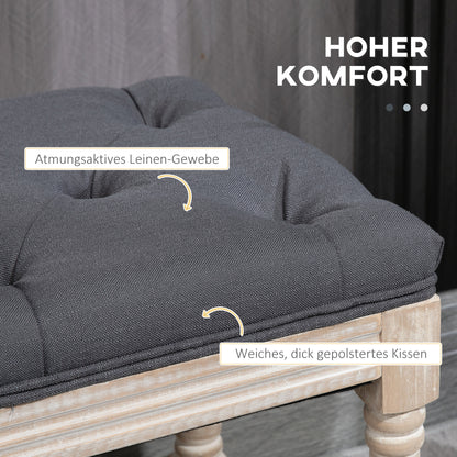 HOMCOM Sitzbank mit Stauraum, Vintage-Design, Knopfheftung, Kautschukbaumholz, 115x40x48cm, Grau