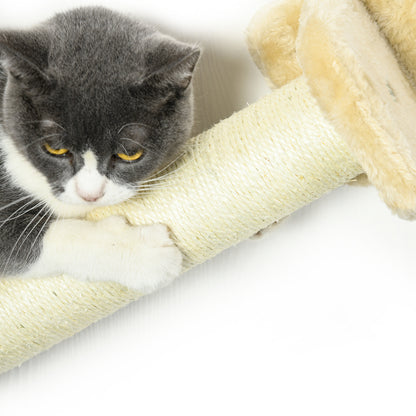 PawHut Katzentreppe, 5-teiliges Set, 2 Kratzstämme, 2 Plattformen mit Plüschbezug, Hängematte, beige