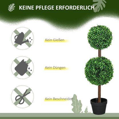 HOMCOM Künstliche Pflanzen, 2er-Set Buchsbaum, 90 cm Kunstpflanze, Kunstbaum, Deko-Pflanze für Indoor und Outdoor, Grün