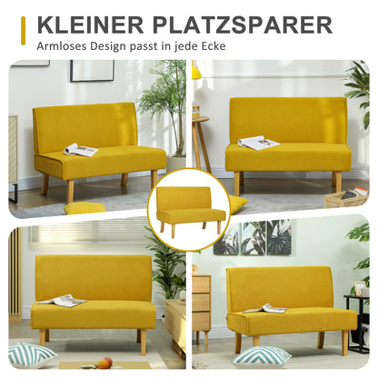 HOMCOM Zweisitzer-Sofa mit Cord-Bezug, dicker Polsterung und soliden Holzbeinen für Wohnzimmer, Schlafzimmer, Büro, Gelb