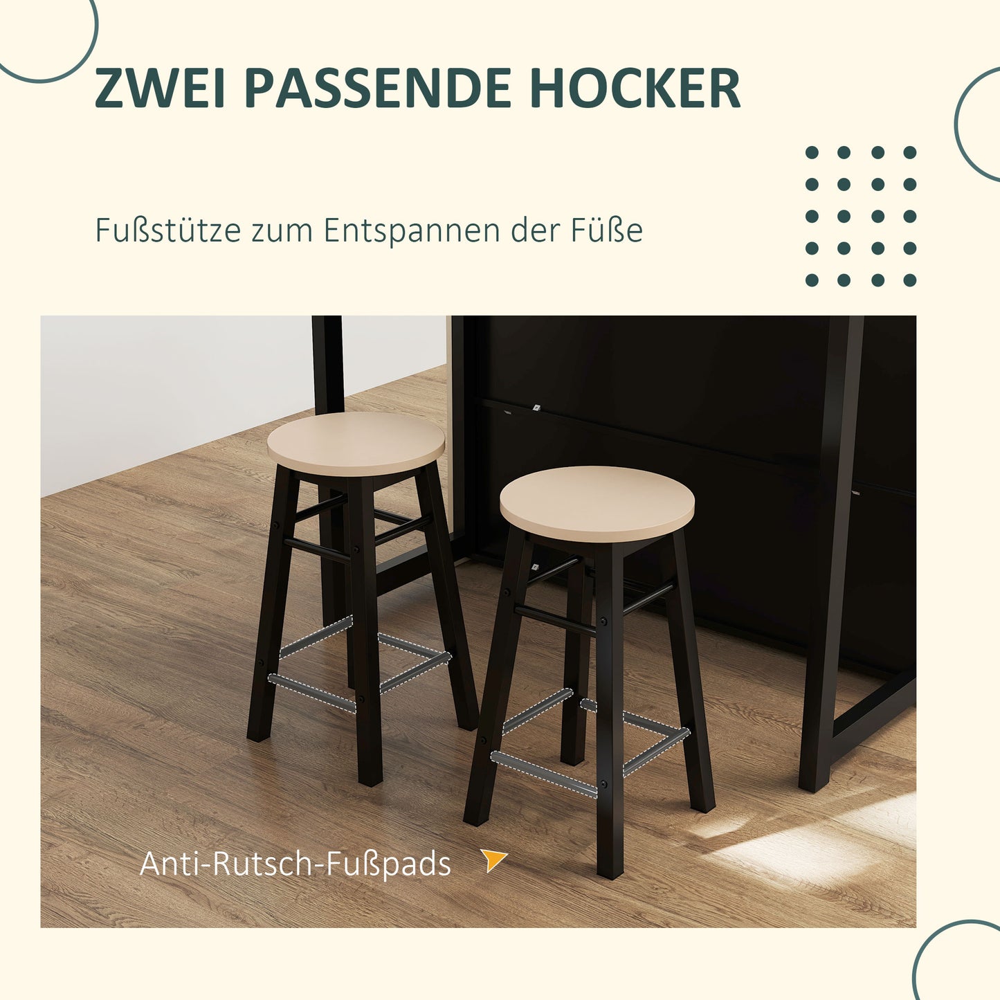 HOMCOM 3-tlg. Barset, Bartisch mit klappbarer Tischplatte, 2 Barhocker, 6 Staufächer, schwarz+Eiche, 116 x 70 x 89,5 cm