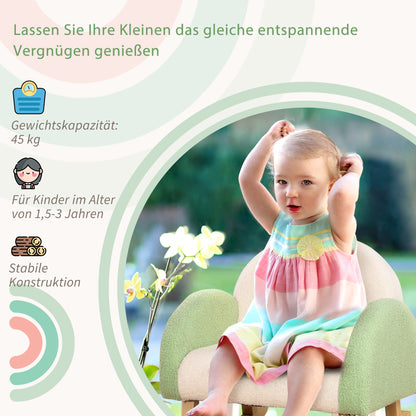 HOMCOM Schaukelstuhl für Kleinkinder Niedliches Design, Schaffell-Imitat, Eukalyptusholz Grün + Gelb Beige