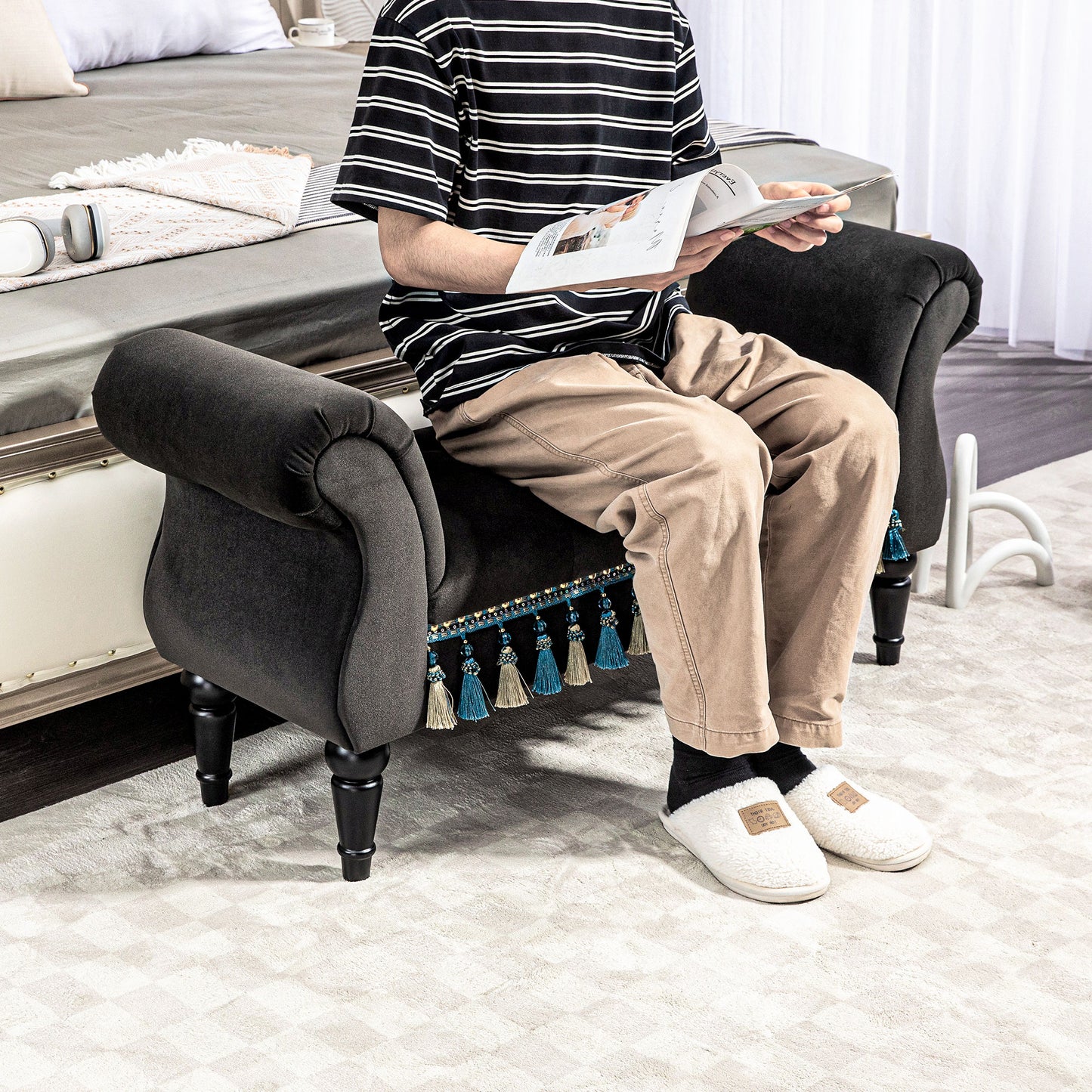 HOMCOM Polsterbank, Sitzbank, Vintage-Design, bis 150 kg, 117x40x58 cm, Dunkelgrau