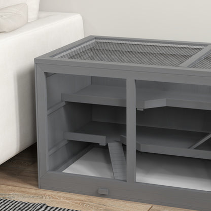 PawHut Zwerghamsterkäfig, Nagerkäfig, Kleintierbox, abschließbar, Holz, pflegeleicht, Grau