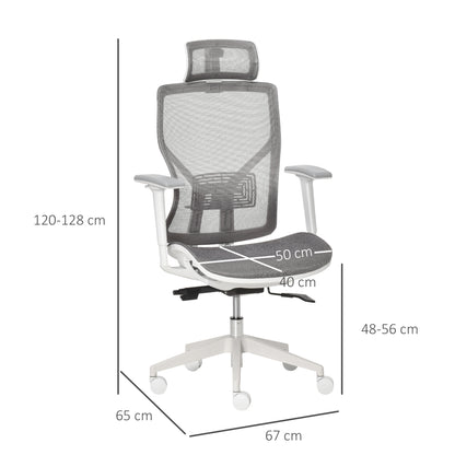 Vinsetto Bürostuhl Schreibtischstuhl Drehstuhl Gamingstuhl mit Kopflehne Lendenkissen 3D-Armlehne 3 Stufen 360°-Drehräder höhenverstellbar ergonomisch Mesh-Stoff Schaumstoff Grau 67 x 65 x 120-128 cm