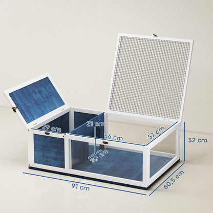 PawHut Schildkrötenhaus aus Holz Schildkrötengehege mit Haupthäusern aufklappbarem Oberseite 91x60,5x32 cm, Blau