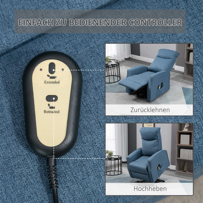 HOMCOM Massagesessel mit Aufstehhilfe, Relaxsessel, inkl. Fernbedienung, 1 Seitentasche, Fußstütze, Blau