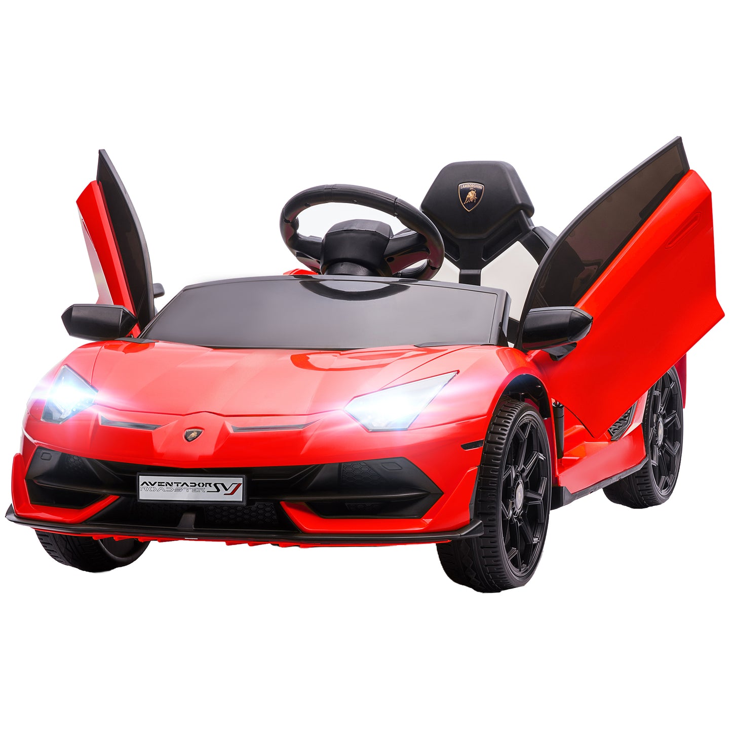 HOMCOM Elektro-Kinderauto, lizenzierter Lamborghini Aventador, Flügeltüren, Musik, Hupe, für 3-5 Jahre, rot