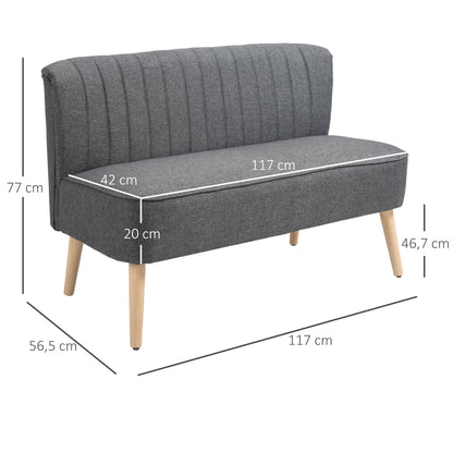 HOMCOM 2-Sitzer Sofa, weiche Polsterung, pflegeleichter Bezug, bis 150 kg, 117 x 56,5 x 77 cm, Dunkelgrau