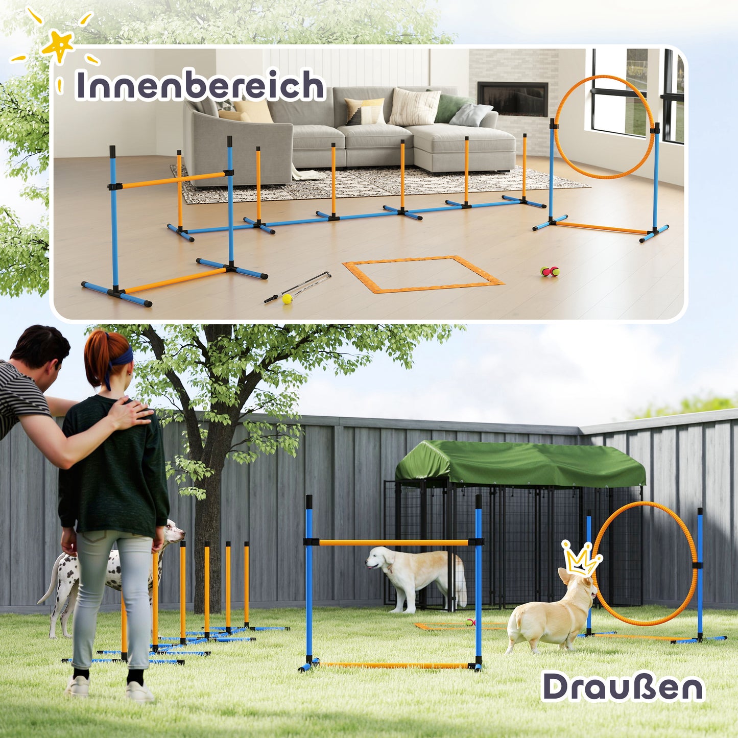 PawHut Agility Set Hunde 7-teilig Agility-Ausrüstung für Hundetraining Steckhürdenset für Spiele Training