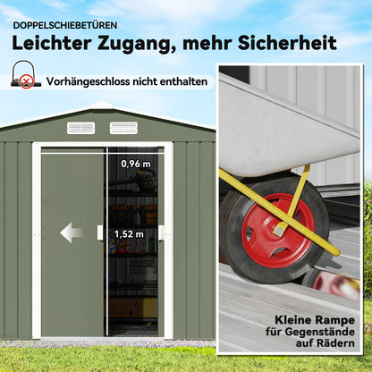 Outsunny Geräteschuppen mit Schiebetüren 2,77 x 1,95 x 1,92cm Metall Hellgrün