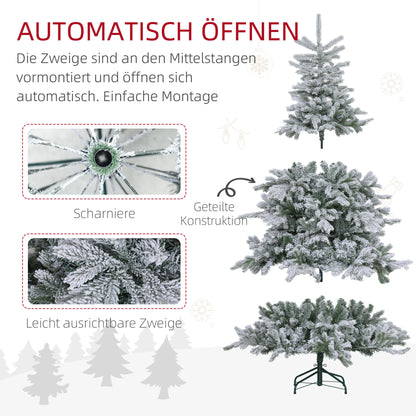 HOMCOM Weihnachtsbaum 180 cm, mit Kunstschnee, flammhemmend, schneller Auf- und Abbau, Metallbasis
