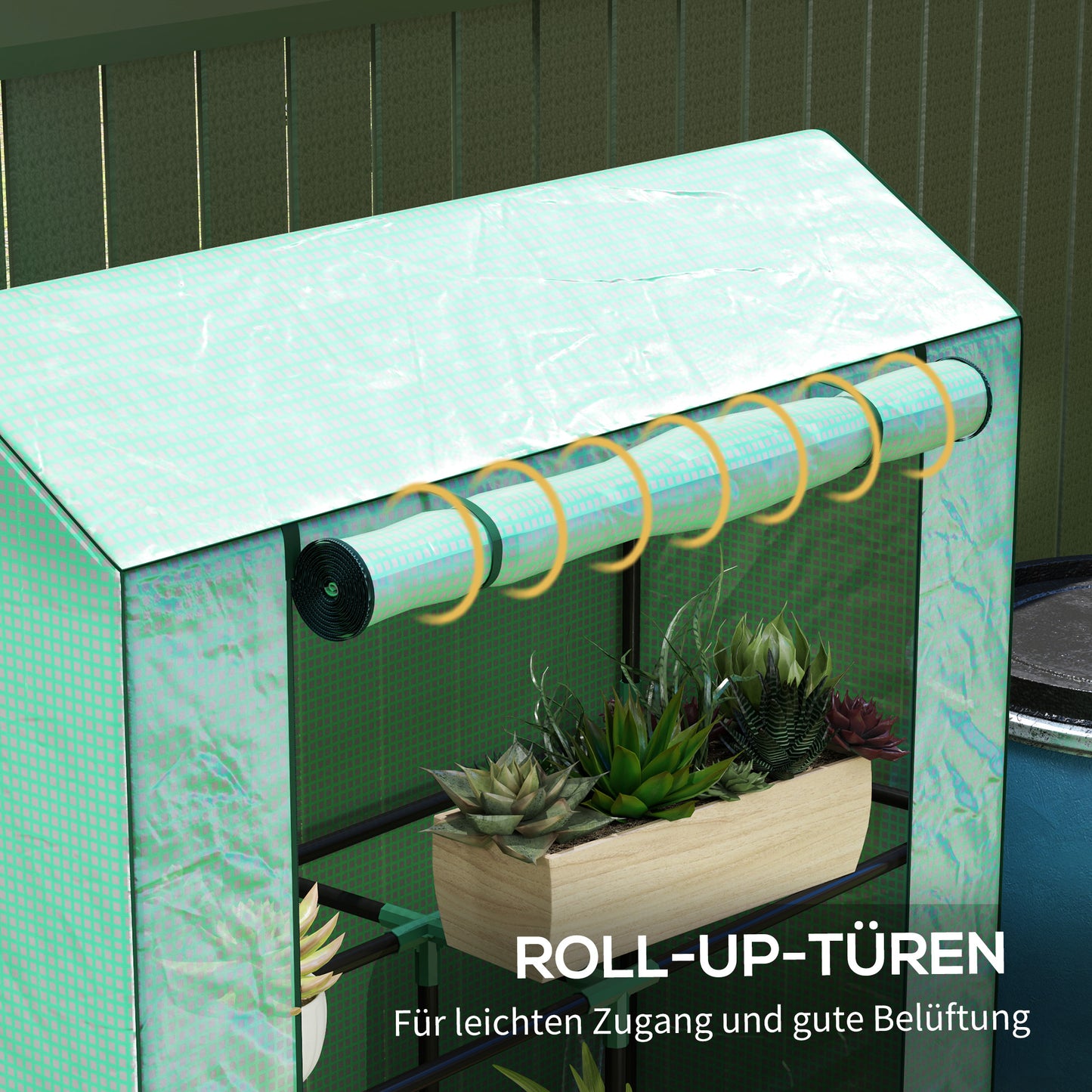 Outsunny Gewächshaus mit 3-Stufen-Regal, UV-beständige Kunststoffabdeckung, Rolltür, 100 x 40 x 150 cm, Grün