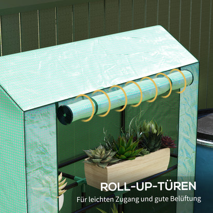 Outsunny Gewächshaus mit 3-Stufen-Regal, UV-beständige Kunststoffabdeckung, Rolltür, 100 x 40 x 150 cm, Grün