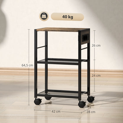 HOMCOM Druckerständer Druckeregal mit Rollen, Steckdosen, USB- und USB-C-Anschlüsse bis 40 kg Rustikalbraun