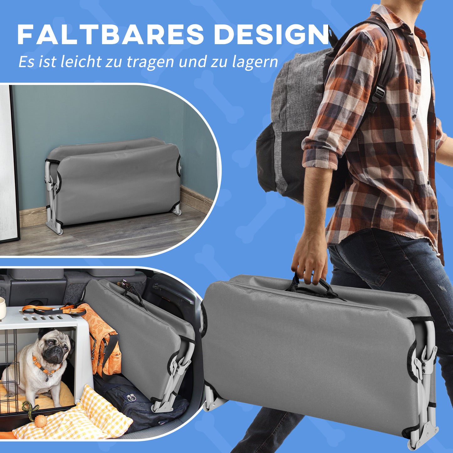 PawHut Hundebett, klappbar, robust &amp; komfortabel, bis 10kg, 71x58x20cm, Grau