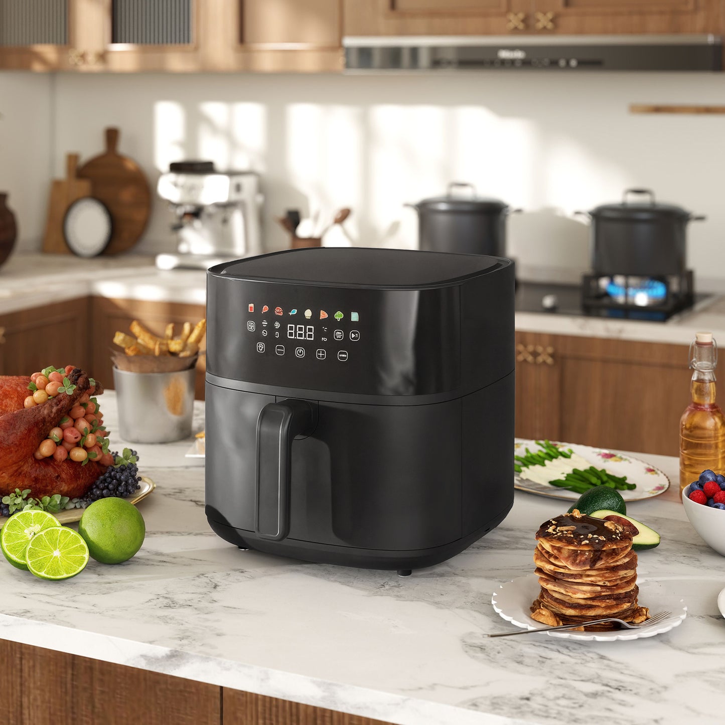 HOMCOM Heißluftfritteuse, Air Fryer, 8 Programme, 8 Liter, LED-Screen, Schwarz