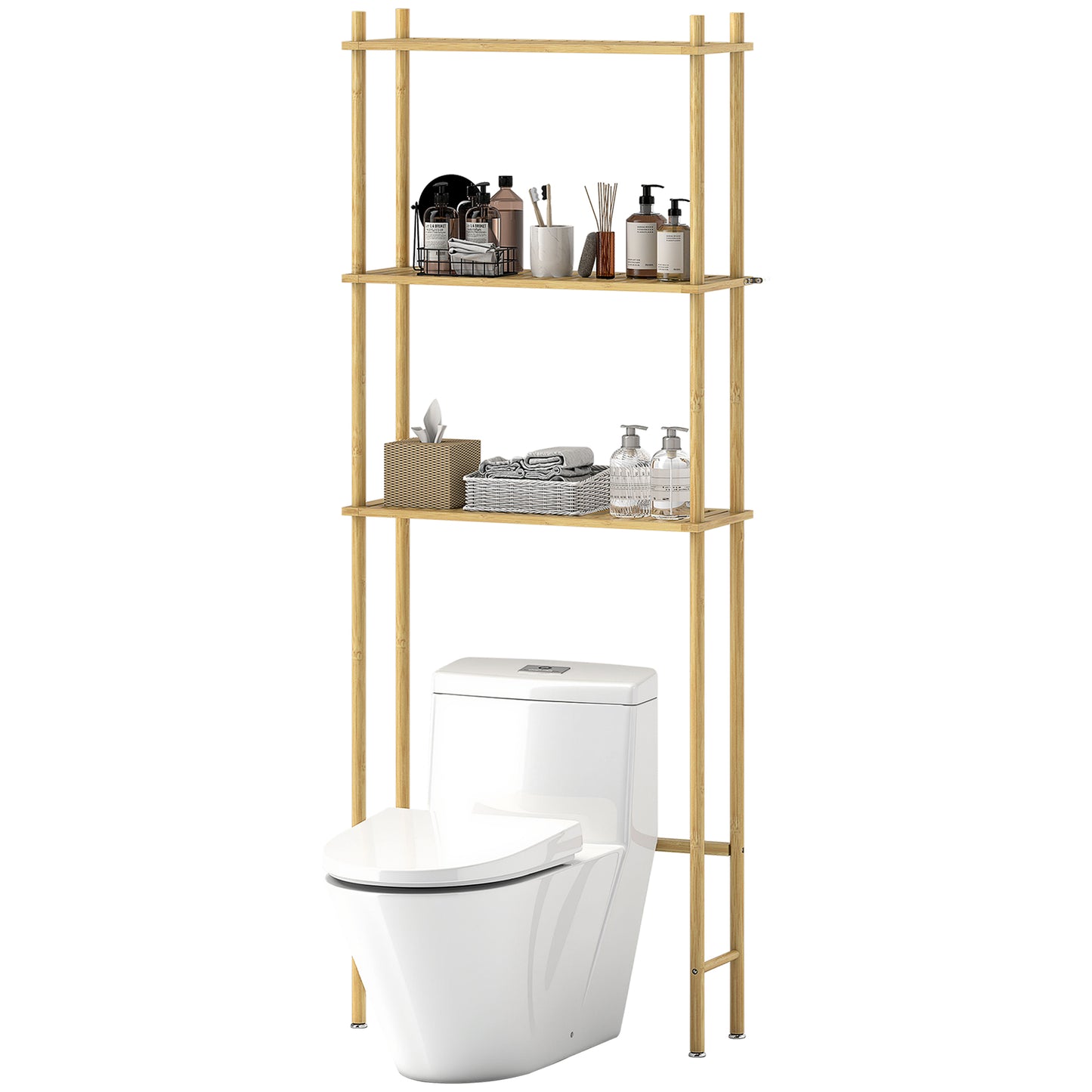 HOMCOM Toilettenregal 3 Ebenen Badezimmerregal, platzsparend Naturholz 69 x 25,5 x 181 cm