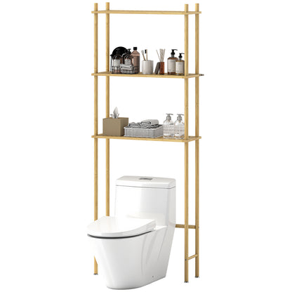 HOMCOM Toilettenregal 3 Ebenen Badezimmerregal, platzsparend Naturholz 69 x 25,5 x 181 cm
