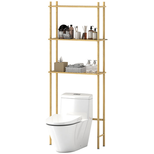 HOMCOM Toilettenregal 3 Ebenen Badezimmerregal, platzsparend Naturholz 69 x 25,5 x 181 cm