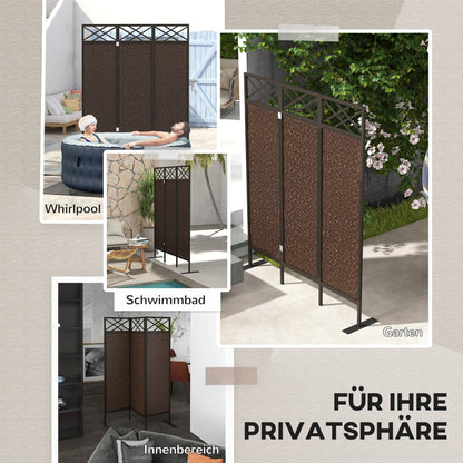 Outsunny Raumteiler Paravant, Vintage-Design, 3-teilig, 148 cm x 33 cm x 181 cm, Braun + Schwarz