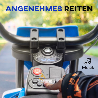 AIYAPLAY Elektro-Motorrad für Kinder, 12V Kindermotorrad mit Musik, Kinderfahrzeug mit Trainingsrädern, 3-6 Jahre, Blau