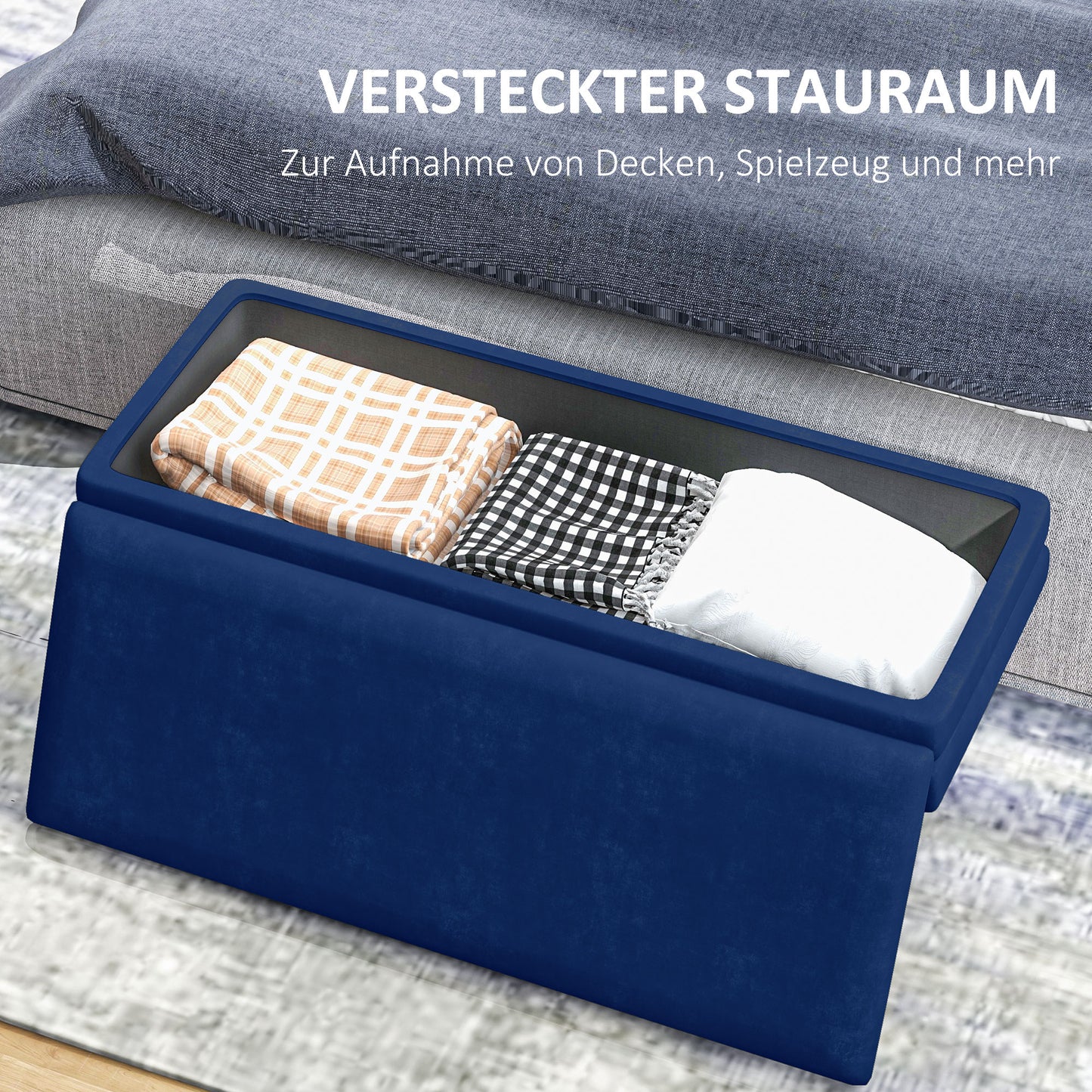 HOMCOM Sitzbank Polsterbank, mit Stauraum, Stahl, 100 cm x 37,5 cm x 42 cm, Blau