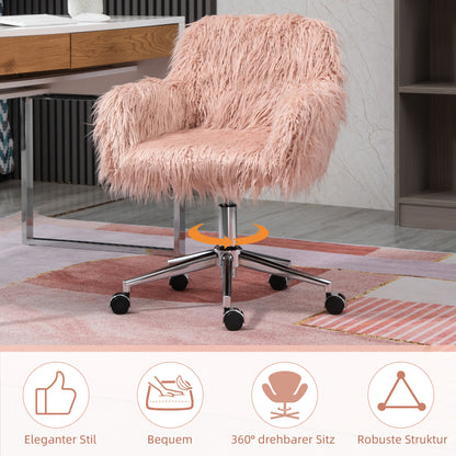 Vinsetto Chefsessel Drehstuhl Computerstuhl Schminkstuhl mit Kunstfell Sitzhöhenverstellung für Mädchen Kunstpelz Schaumstoff Rosa+Silber 57 x 60 x 75-85 cm