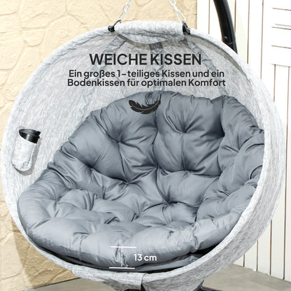Outsunny Eiförmiger Hängekorb, Hängesessel mit Schaukelfunktion und faltbarem Korb, Gartenstuhl, Becherhalter, Grau