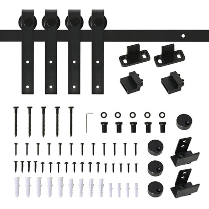 HOMCOM 183 cm Schiebetür Komplettset Schiebetürsystem mit Bodenführung, Schiebetür Laufschiene, Laufrollen Schiebetürbeschlag aus Kohlenstoffstahl für Doppelschiebetür