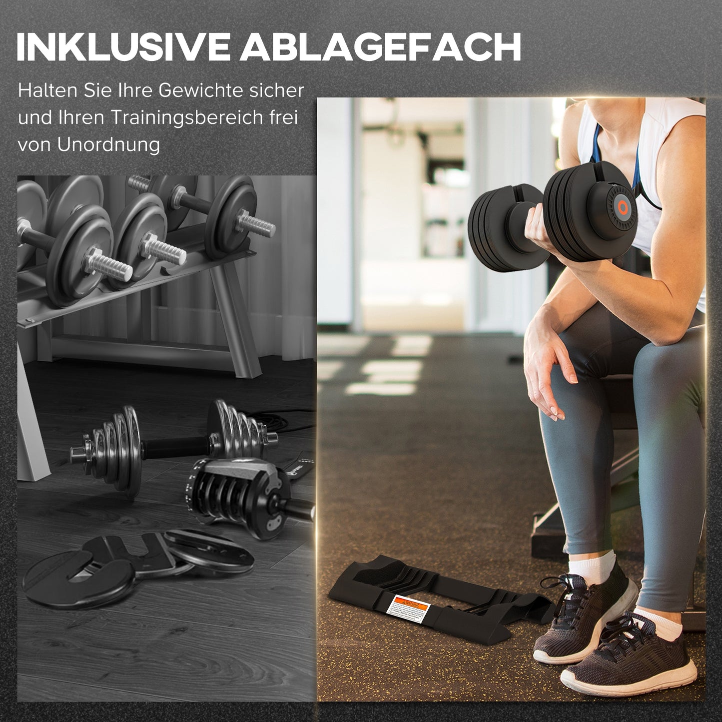 SPORTNOW Verstellbare Einzel-Hantel, 7/13/18/24 kg Kurzhantel mit Ablagefach, mit rutschfesten Griffen, Schwarz