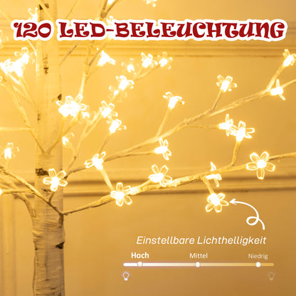 HOMCOM Kunstbaum, Kunst Kirschblütenbaum, mit 120 LEDs, 3 Helligkeitsstufen, warmweiß, realistische Rinde, 21 x 21 x 150 cm