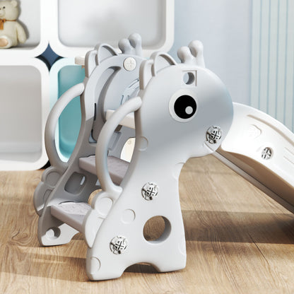 AIYAPLAY 3-in-1 Rutsche für Kinder, Giraffenform, Basketballkorb, Ball, Grau