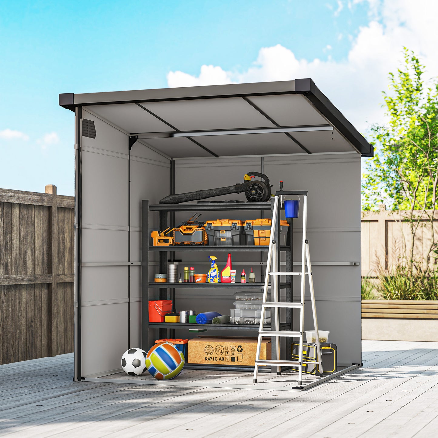 Outsunny 1,9 x 1,9 m Gartenschuppen, Werkzeugschuppen aus Kunststoff , verschließbare Türen, 2 Lüftungsöffnungen, Hellgrau