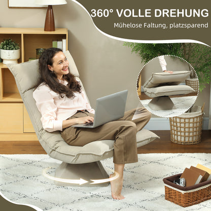 HOMCOM Bodensessel mit 5-fach verstellbarer Rückenlehne, drehbar, moderner Polsterstuhl, Beige