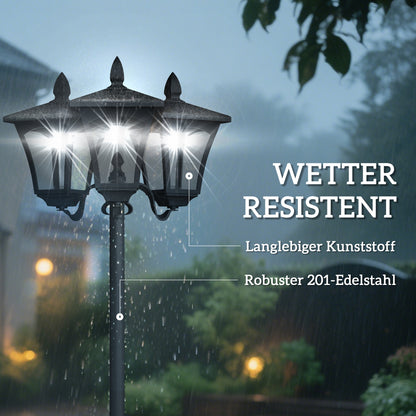 Outsunny Solar Gartenlaterne med 3 flammig Laterne Mast aus Edelstahl Solarlaterne med LED 120 Lumen 51,5x47x182,5cm Wegeleuchte IP44 för Garten Balkon Schwarz