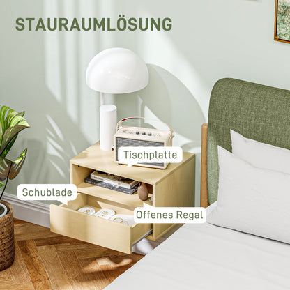 HOMCOM 2-teiliges Wandnachttisch-Set, Nachttisch, Nachtkommode, Spanplatte, Natur, 45 x 35 x 27,5 cm